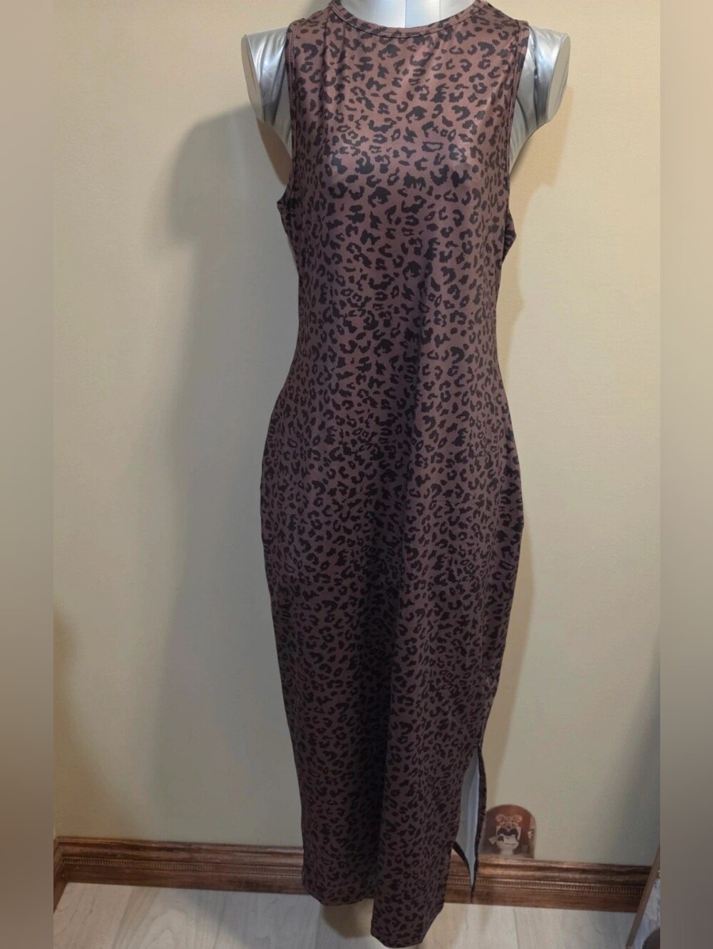 Sleeveless Brown Leopard Print Maxi Dress